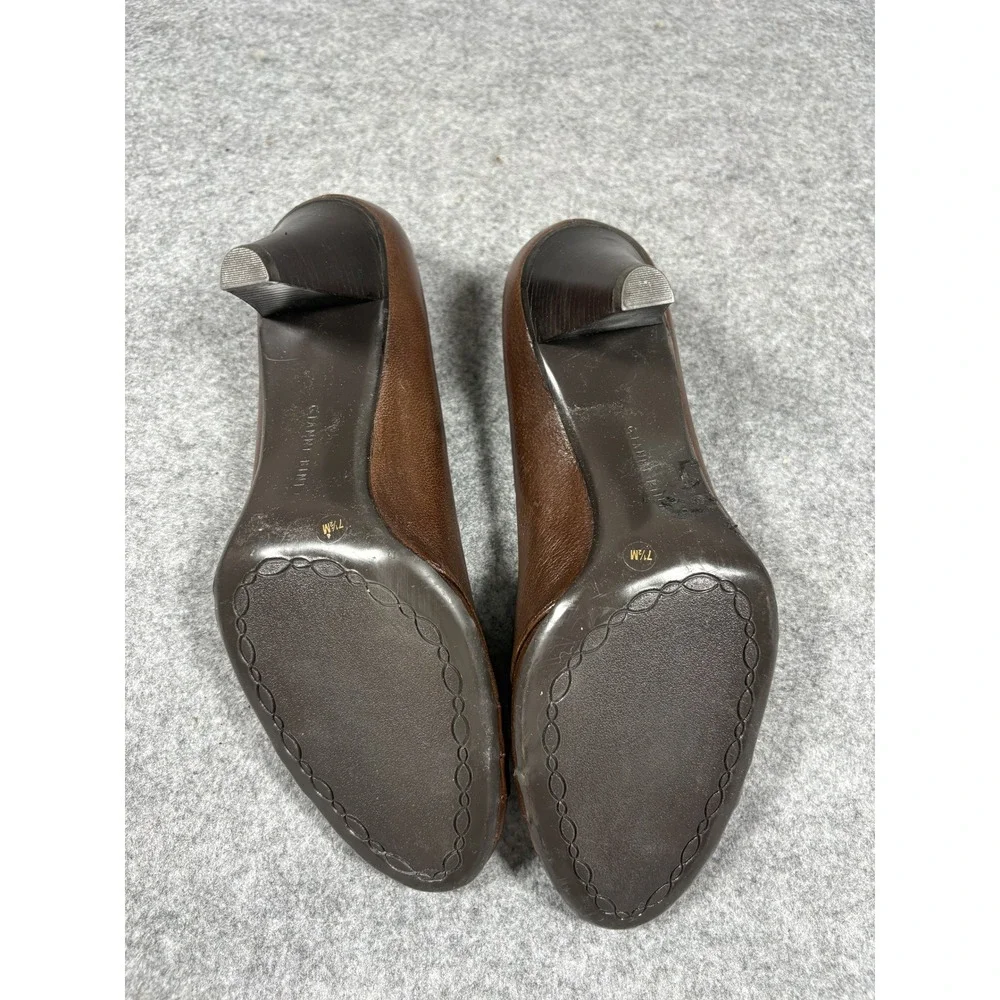 Gianni Bini Leather Round Toe Pumps 7.5M Brown‎ Pleated Detail Heel